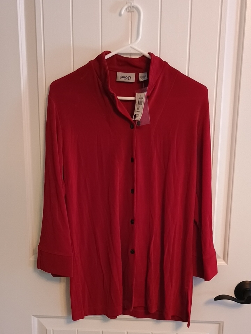 NWT Woman's Chico's Travelers Size 1 Deep Red Button-Front Shirt Jacket
